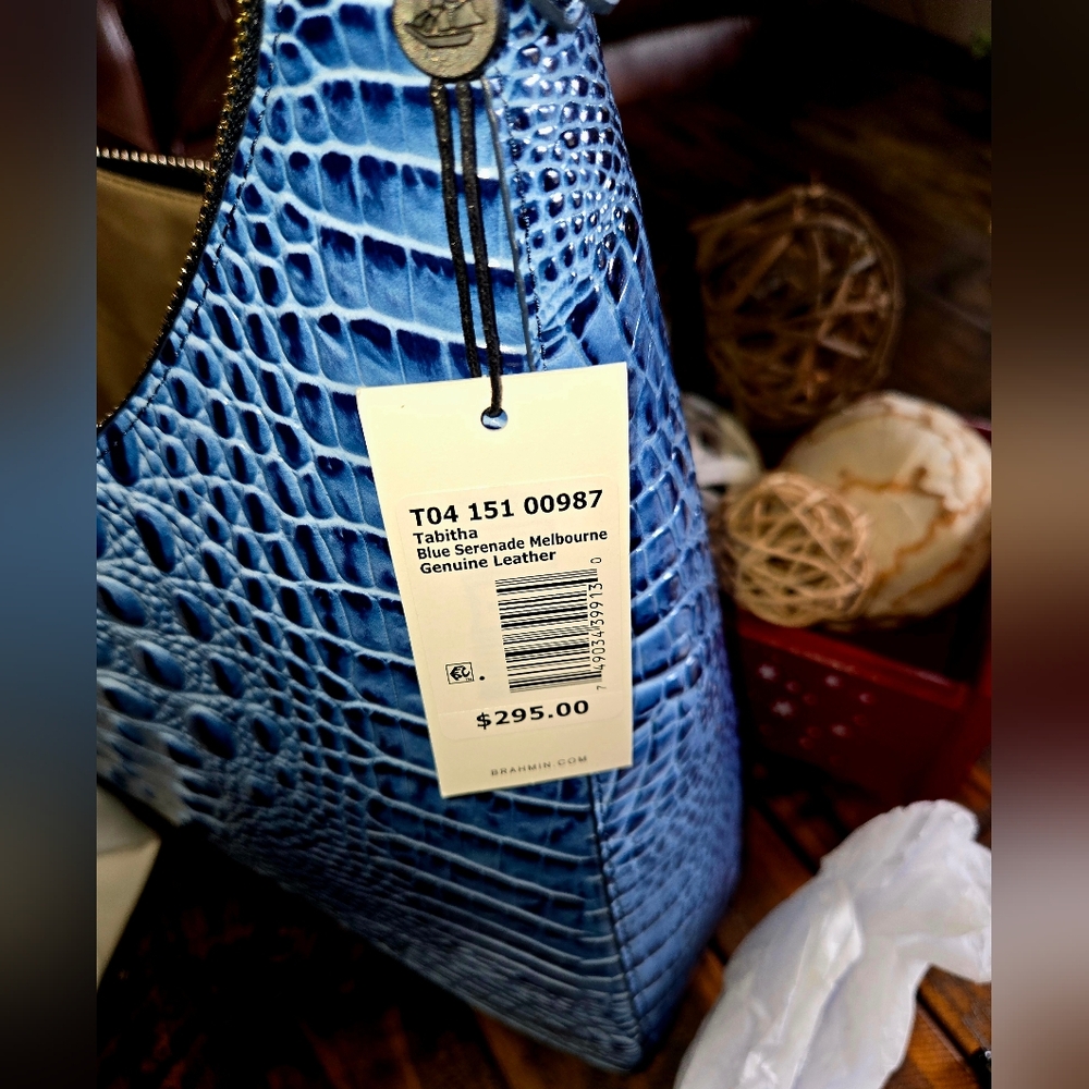 Brahmin Navy Croc-Embossed Shoulder Bag - Picture 4 of 7